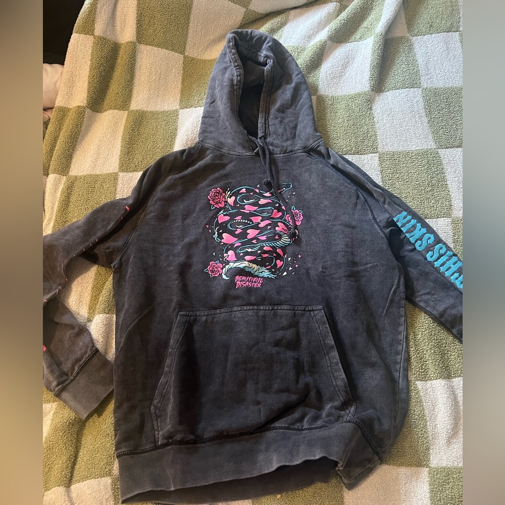 XL Beautiful Disaster Snake Dark Grey Hoodie.